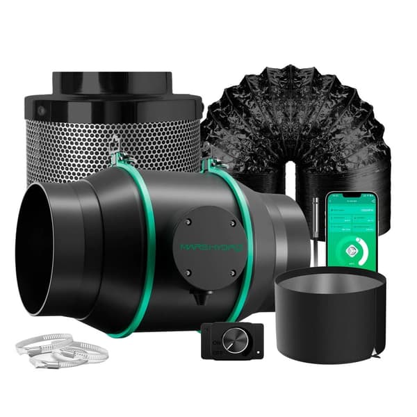 Væksttelt Ventilationskit, Smart Inline Ventilator, Kulfilter,6I iFresh Fan Kit