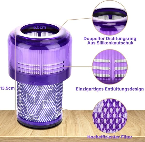Auledio Dyson V12 Suodatin 2 kpl puhdistusharjalla - V12 Slim Absolute -pölynimurille, varaosa