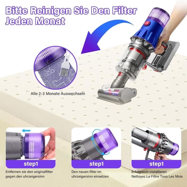 Auledio Dyson V12 Suodatin 2 kpl puhdistusharjalla - V12 Slim Absolute -pölynimurille, varaosa
