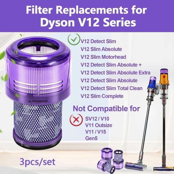 Auledio Dyson V12 Suodatin 2 kpl puhdistusharjalla - V12 Slim Absolute -pölynimurille, varaosa