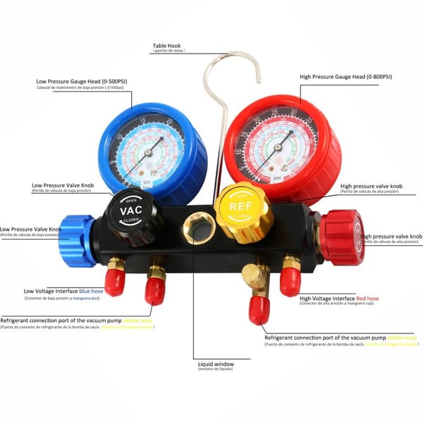 Kølemiddel Manifold Gauge Sæt, Diagnostisk Værktøj, til R22/R404A/R134A/R410A Kølemiddel Opladning