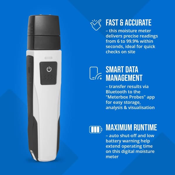 Fuktmätare - för trä, väggar och screed - 6 - 99,9% - Bluetooth