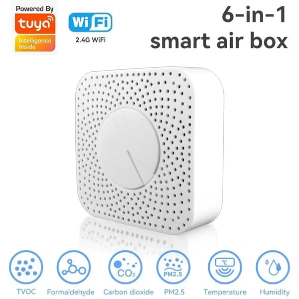 Smart luftkvalitetssensor, 6-i-1 funktionalitet, omfattande detektionsområden,WiFi