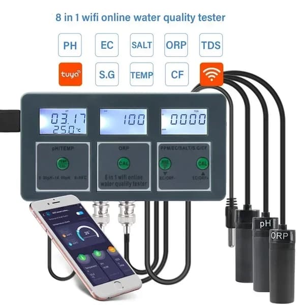 Vattenkvalitetstestare, 8-i-1 funktionalitet, WiFi-aktiverad, digital display,EU