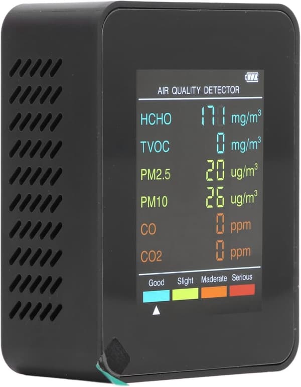 OBOSOE luftkvalitetsmonitor med LCD-skærm - Bærbar CO2, TVOC, HCHO, PM2.5, PM10 indendørs detektor, USB-genopladelig, ABS-materiale