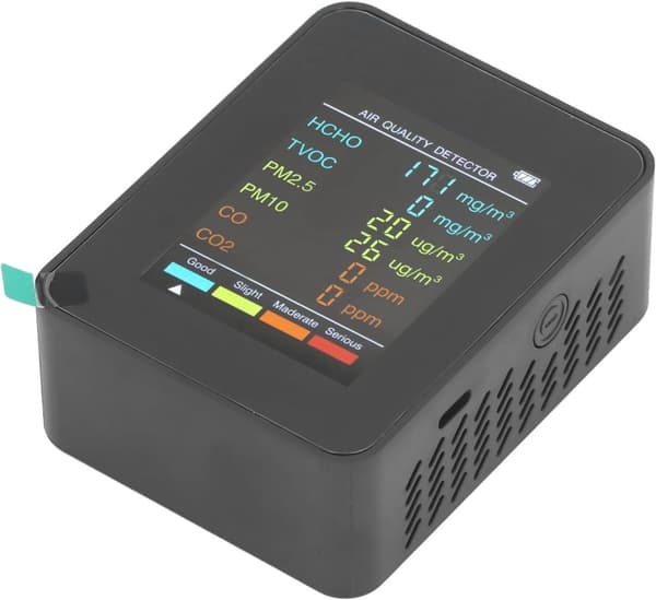 OBOSOE luftkvalitetsmonitor med LCD-skærm - Bærbar CO2, TVOC, HCHO, PM2.5, PM10 indendørs detektor, USB-genopladelig, ABS-materiale