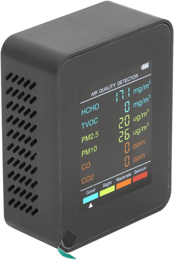 OBOSOE luftkvalitetsmonitor med LCD-skærm - Bærbar CO2, TVOC, HCHO, PM2.5, PM10 indendørs detektor, USB-genopladelig, ABS-materiale