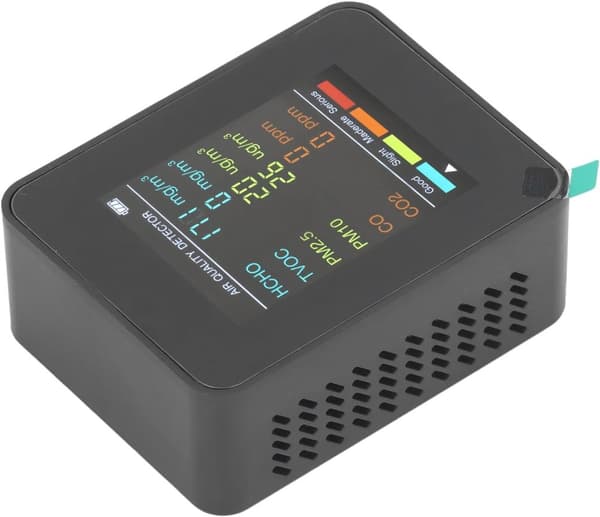 OBOSOE luftkvalitetsmonitor med LCD-skærm - Bærbar CO2, TVOC, HCHO, PM2.5, PM10 indendørs detektor, USB-genopladelig, ABS-materiale