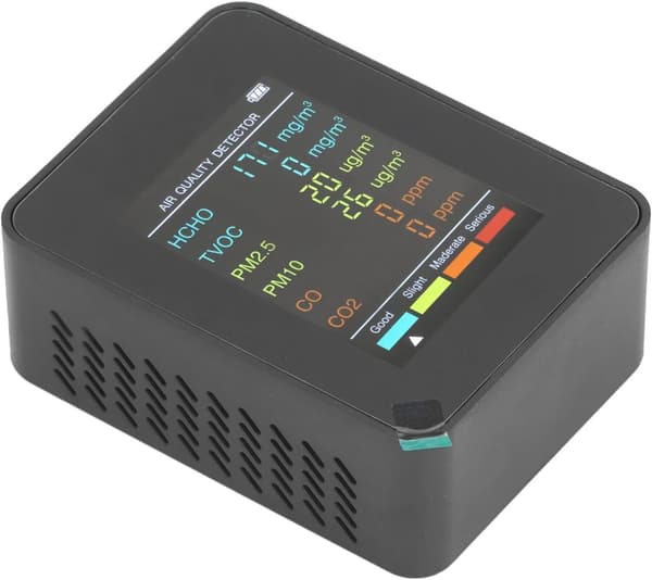 OBOSOE luftkvalitetsmonitor med LCD-skærm - Bærbar CO2, TVOC, HCHO, PM2.5, PM10 indendørs detektor, USB-genopladelig, ABS-materiale