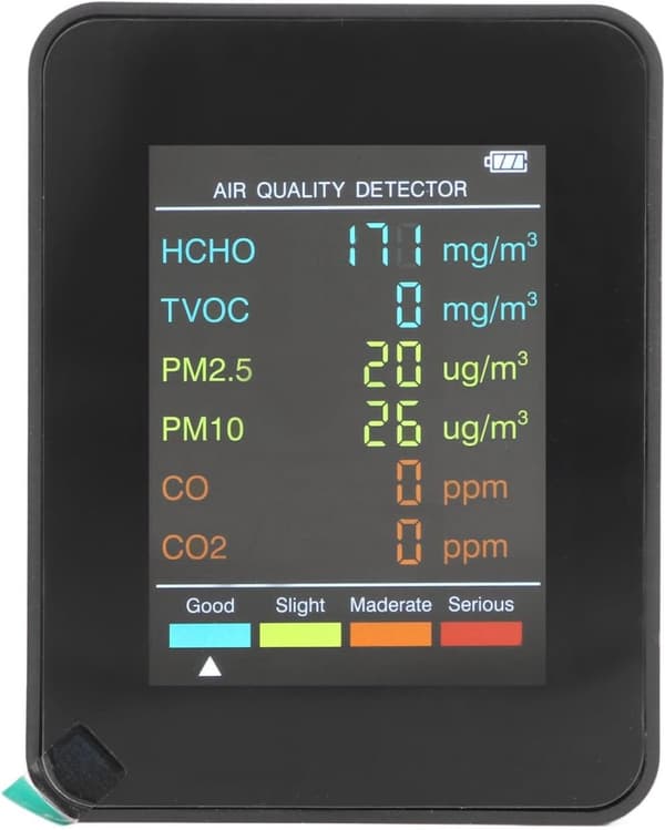 OBOSOE luftkvalitetsmonitor med LCD-skærm - Bærbar CO2, TVOC, HCHO, PM2.5, PM10 indendørs detektor, USB-genopladelig, ABS-materiale