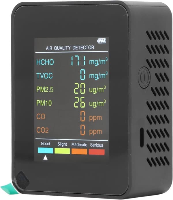 OBOSOE luftkvalitetsmonitor med LCD-skærm - Bærbar CO2, TVOC, HCHO, PM2.5, PM10 indendørs detektor, USB-genopladelig, ABS-materiale