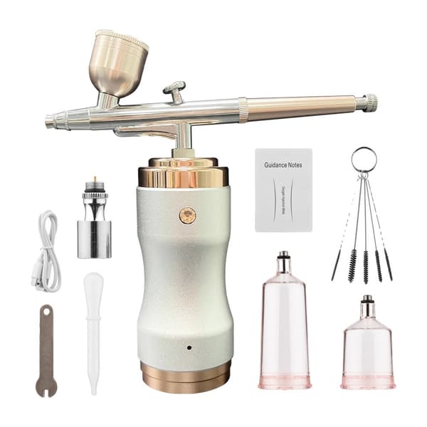 Bärbar Airbrush-kit, Justerbara tryckinställningar, Dubbelhandtagskontroll,Silver