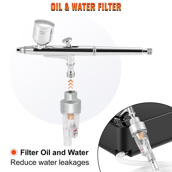 Bärbar multifunktionell dubbelverkande Airbrush kit, 3 justerbara tryck, automatisk start/stopp, med olje- och vattenfilter, bred applikation