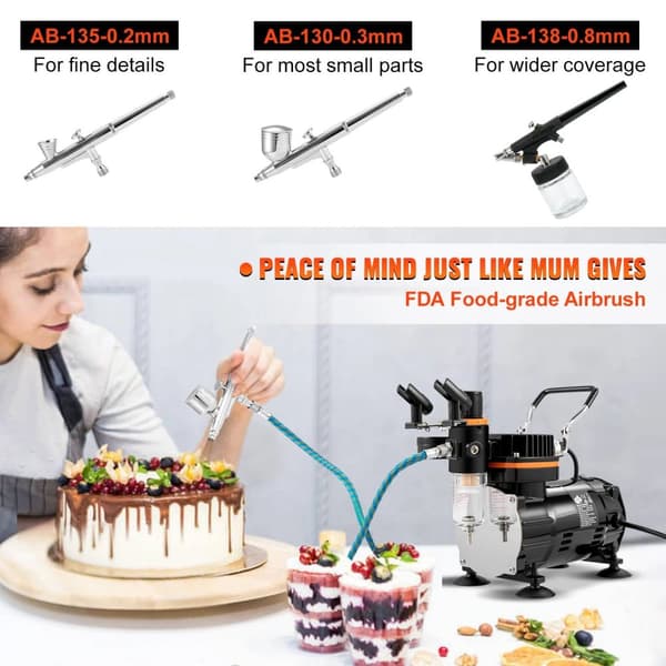 120W multifunktionell dubbelverkande airbrush-sats, uppgraderad vätskemunstyckesdesign, högre lufttryck och flöde, hög kompatibilitet