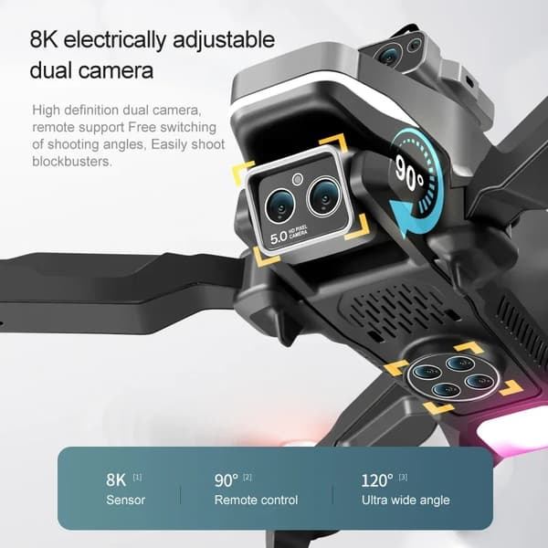 Mini Drone med 8K Dual Kamera, 15-20 Minuters Flygtid, Smart Hindersbana Undvikande,8K-Dubbelkamera-1B