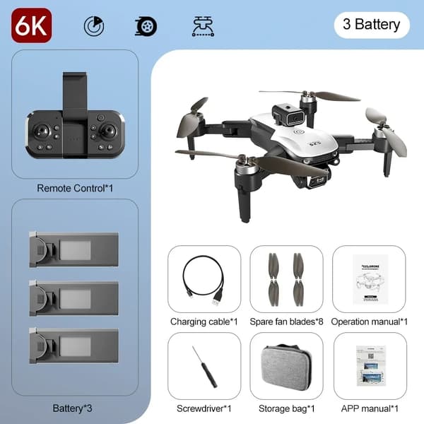 LS-S2S RC Drone, 6K & 4K HD Kamera, 25 Minutters Flyvetid,wh-6k-1b