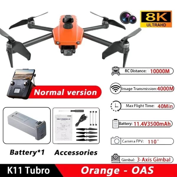K11 Tubro Drone, 8K Kamera, 40 Minuters Flygtid, 10000 M Kontrollavstånd,O-OAS-Regular