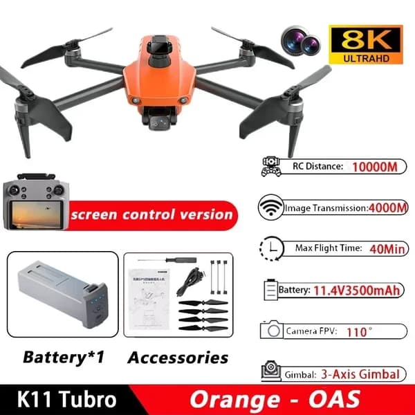K11 Tubro Drone, 8K Kamera, 40 Minuters Flygtid, 10000 M Kontrollavstånd,O-OAS-Regular
