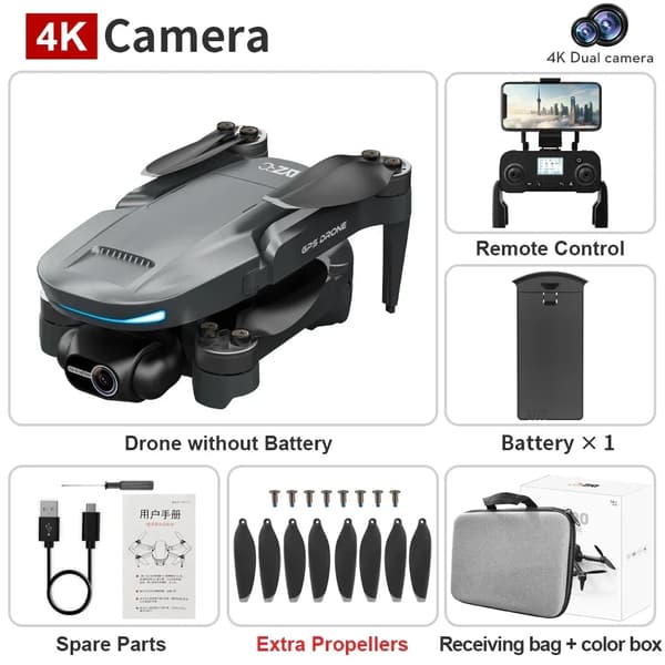 Drone GPS 4K, 25 minutters flyvetid, 3000 m kontrolområde,BK 4K NO-OAS 1B