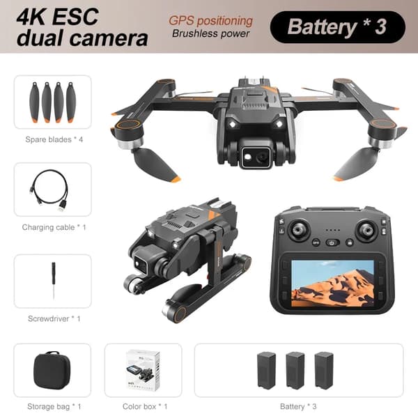 GPS Drone, 4K HD Videooptagelse, Fjernbetjeningsafstand 600M,BK 4k Dual 3b