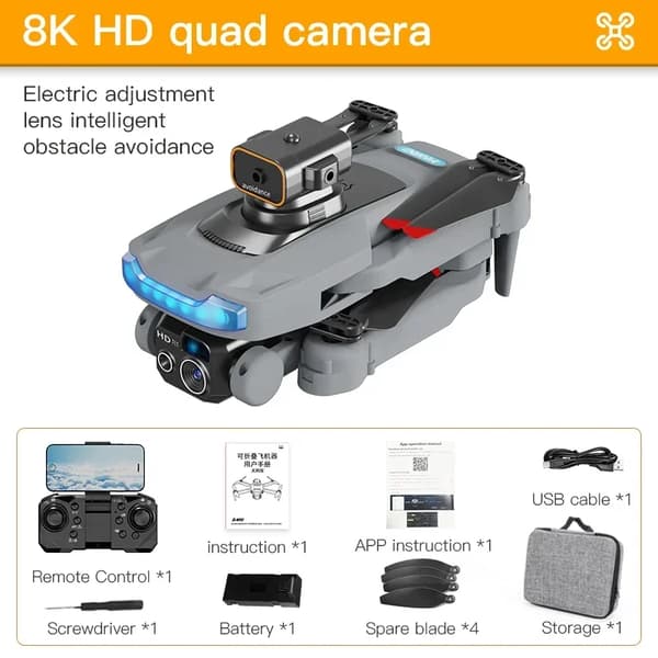 Professionell drönare, 8K HD-video, 20 minuters flygtid,GR 8K HD Fyra lins1B