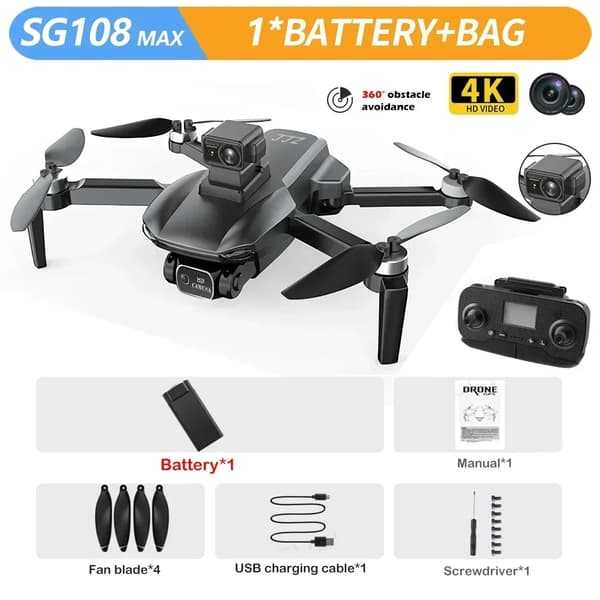 GPS Drone, 1080p HD Video, 1200m Kontrolafstand,OA Black 4K 1B