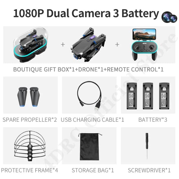 4DRC Mini V20 Drone, Dobbelt Kamera, 3 Batterier,1080Pdobbel-Sort-3B