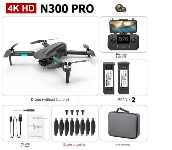 N300 Pro Drone, 4K videoupplösning, 25 minuters flygtid,N300 BK 2B-a