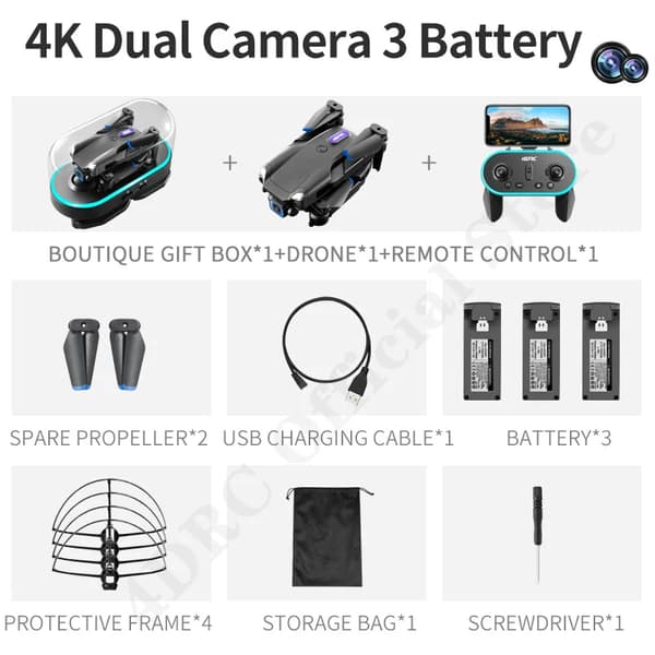 4DRC Mini V20-drönare, dubbelkamera, 3 batterier,4K dubbel-Svart-3B