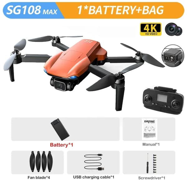 GPS Drone, 1080p HD Video, 1200m Kontrolafstand,Orange 4K 1B
