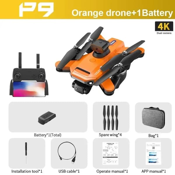 P9 Drone, 1080p HD -video, 15 minuutin lentoaika,Oranssi-4K-1B