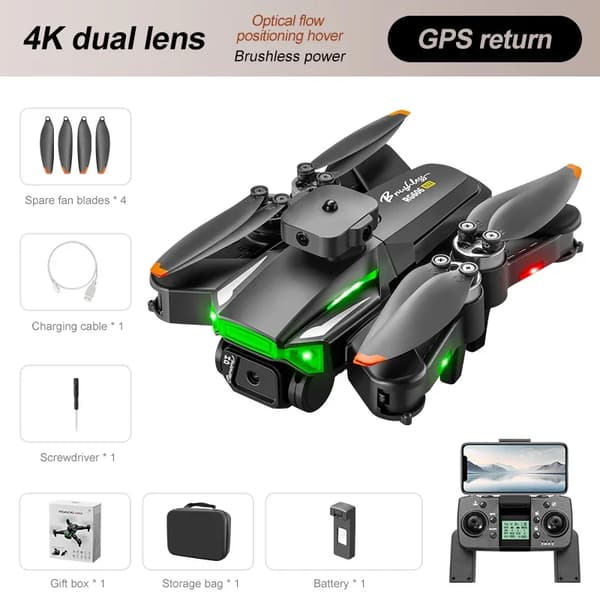 Drone med GPS, 4K Dual Kamera, 20 Minutters Flyvetid,sort GPS 1b