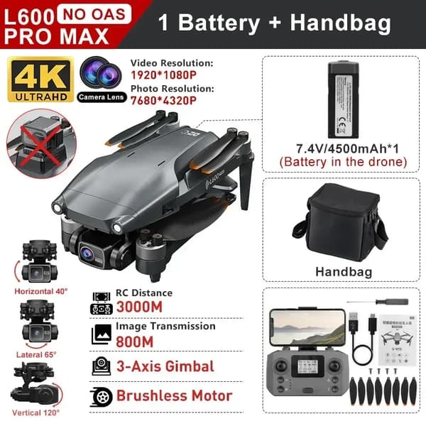 Drone, 4K HD -kamera, 3-akselinen gimbaali, 28 minuutin lentoaika,Ei OAS-1Batt-Bag