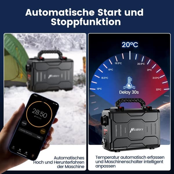 12V Bärbar Diesel Parkeringsluftvärmare, 8KW allt-i-ett Bluetooth Parkeringsvärmare med fjärrkontroll och LCD-skärm + Utan adapter