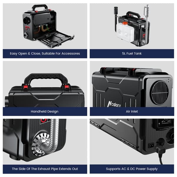 12V Bärbar Diesel Parkeringsluftvärmare, 8KW allt-i-ett Bluetooth Parkeringsvärmare med fjärrkontroll och LCD-skärm + Utan adapter