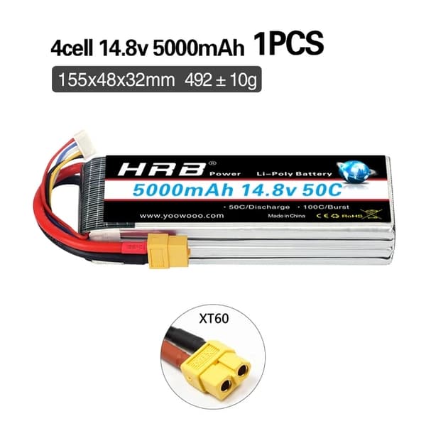 RC Lipo-batteri, 14,8 V, hög kapacitet, 14,8v 5000mah 50c