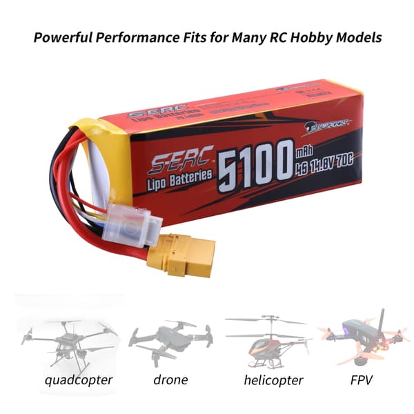 RC Lipo-batteri, 148V hög spänning, XT90-anslutning, 14,8V, 5100-4S-70C-XT90