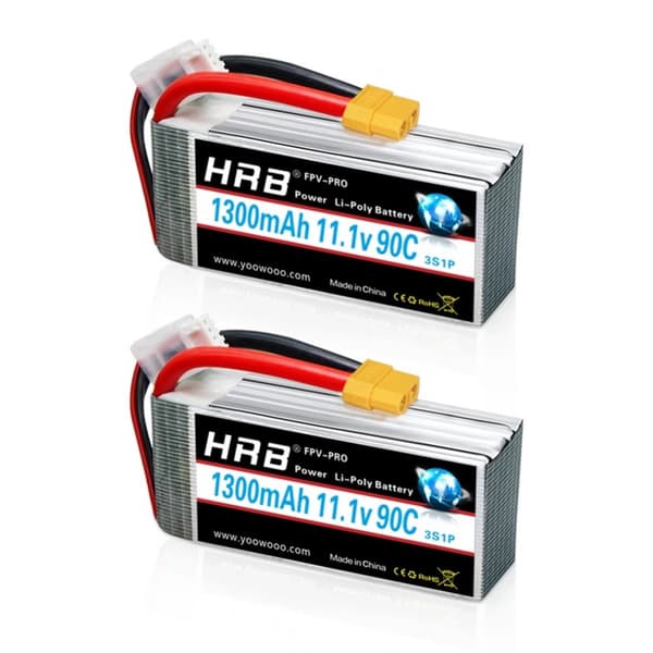 Lipo Batteri, 1300mah Kapacitet, 90C Afladningshastighed, 2 stk med XT60