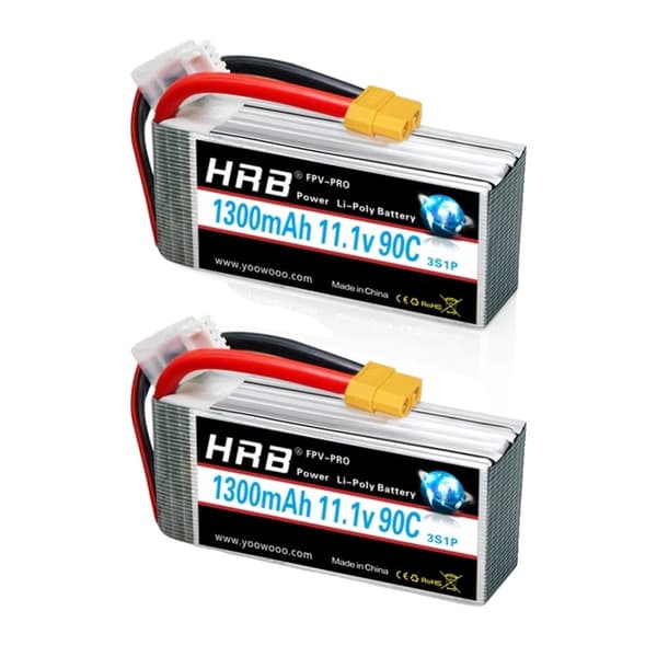 Lipo Batteri, 1300mah Kapacitet, 90C Afladningshastighed, 2 stk med XT60