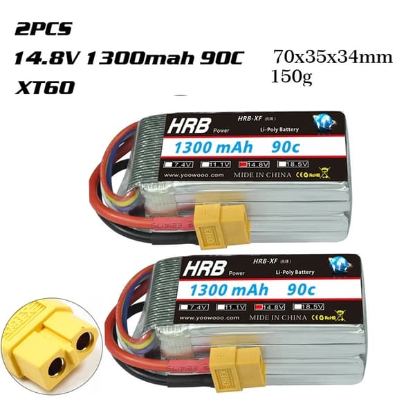 Lipo-akku, suuri kapasiteetti, XT60 Deans -liitin, 4S 1500mah 100C 2PC