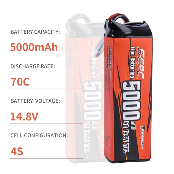 5000mAh 4S Lipo-akku, 14.8V jännite, purkausnopeudet 70C/100C/130C,5000-4S-100C-EC5