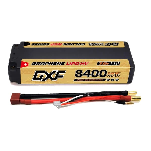 DXF Lipo-batteri, 8400mAh kapacitet, 140C afladningshastighed,2PCS2S8400140CT5MM