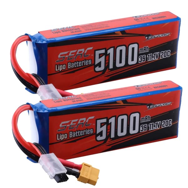 RC Lipo -akku, 5100mAh kapasiteetti, 11.1V jännite,11.1V, 5100-11.1V-20C-2kpl