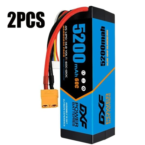 DXF 4S Lipo-akku, 14.8V 5200mAh kapasiteetti, 60C purkausnopeus,2PCS4S520060CXT90