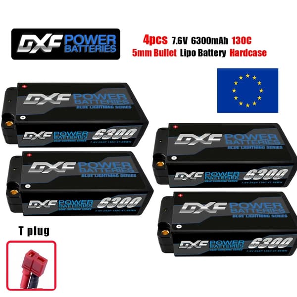 DXF Lipo-batteri, 6300mAh kapacitet, 130C urladdningshastighet,4PCS2S6300130CT5MM