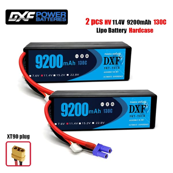 DXF Lipo-batteri, 9200mAh kapacitet, 130C afladningshastighed,2PCS3S9200130CXT90