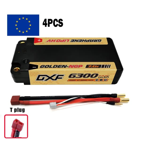 DXF 2S Lipo-batteri, 6300mAh kapacitet, 140C urladdningshastighet,4PCS2S6300140CT5MM