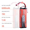 Miniatyrbillede 2 af 2: Lipo Batteri, 6000mAh Kapacitet, Deans T Plug Kompatibilitet, 6000mAh-2S-70C-T