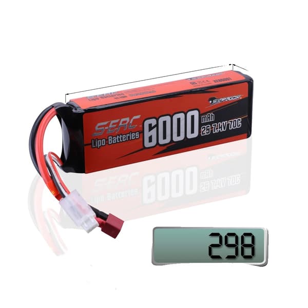 Lipo batteri, 74V 6000mAh, 70C blød pakke, 6000-2S1P-70C-Tplug, 7,4V