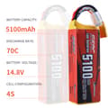 Pikkukuva 2 / 4: RC Lipo -akku, 148V korkea jännite, XT90-liitin, 14,8V, 5100-4S-70C-XT90